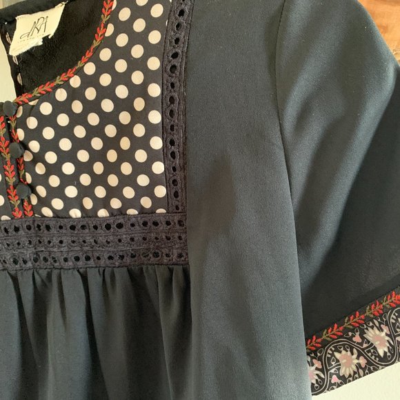 Black Silk Anthropologie Blouse with Embroidery - Picture 3 of 4